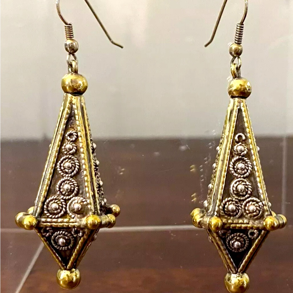 Vintage Solid 925 Silver Vermeil Yellow Gold Earrings. 19 Grams Of Silver
